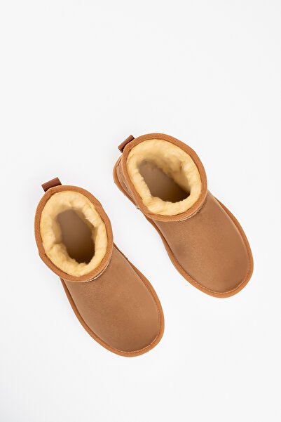 Blyss Kadın Taba Süet Ultra Mini Bot Içi Kürklü Kışlık Taban Model Bot & Bootie