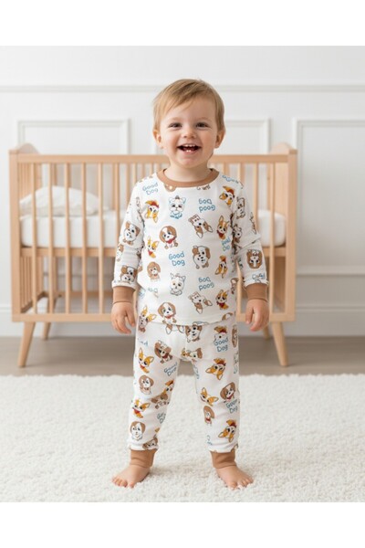 Egelite Baby Boy Dogs Printed Seasonal 100% Cotton Crew Neck Nightgown Pajama Set 6-24 Months