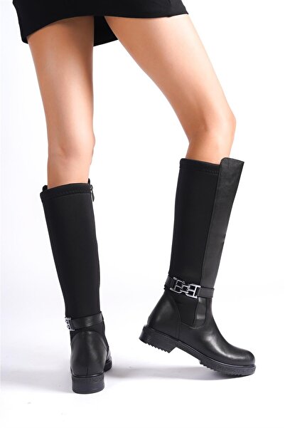 Preshley Γυναικείες μαύρες αγκράφες υφασμάτινες μπότες μέχρι το γόνατο