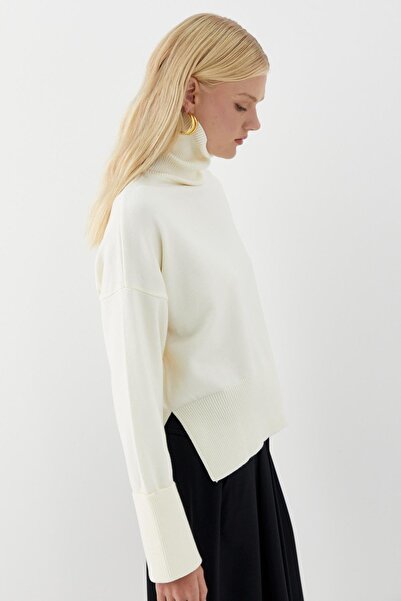 MARKALİSTE Basic High Neck Knit Sweater Ecru
