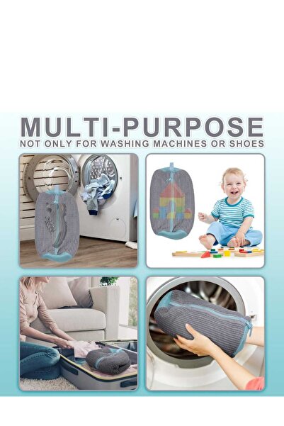 elfnur 1 Adet Büyük Boy Ayakkabı Yıkama Çantası Torba File Özel Makarna Kumaş Makinede Deforme Önleyici