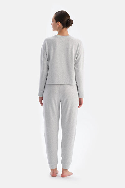 Dagi Gri Melanj Bisiklet Yaka Uzun Kollu Jogger Pantolonlu Pijama Takımı