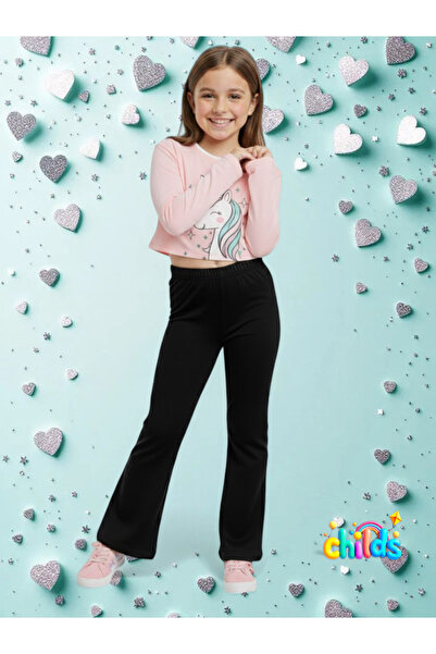 childs καμπάνα Μαύρο κρεπ κοριτσίστικο σχολικό παντελόνι κολάν.