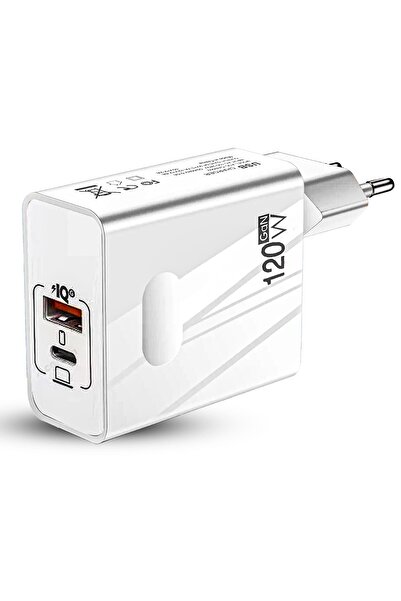 Timebox Network Charger, 2 Ports, 120W Fast-Charge, 1 x Type-C, 1 x USB Q,C 3.0, White