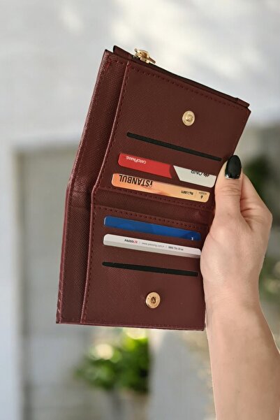 Classbag Kadın Bordo Dokuma Desenli Kare Rugan Cüzdan