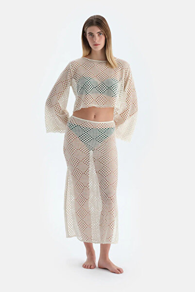 Dagi Ecru Mesh Long Sleeve Top