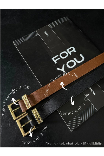 Fiori 2’li Yazılı Köprü Gold Toka Kadın Kemer, Pantolon Kemeri, Ceket Kemeri,...