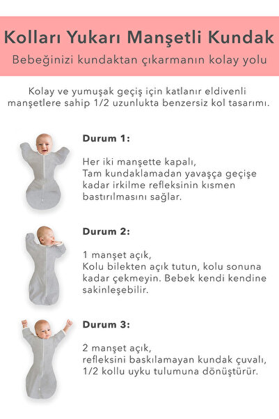 Le Touche Bebek Kundak - Eldiven Manşetli Uyku Tulumu & Kolları Yukarı Kundak (0-3 AY, 3-6 AY, 6-9 AY)