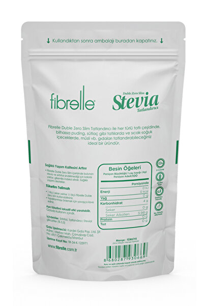 Fibrelle Duble Zero Slim Stevia Sweetener ( 400 gr ) Stevia Tatlandırıcı Double Zero