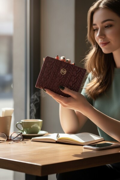 Classbag Kadın Bordo Dokuma Desenli Kare Rugan Cüzdan