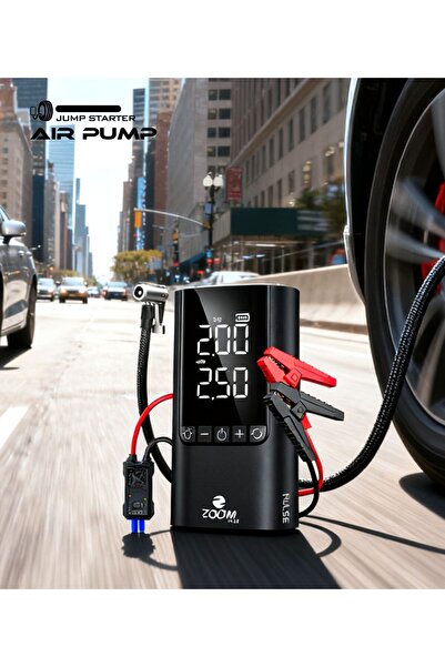 Zoom Plus جهاز تشغيل السيارة 2 في 1، ضاغط هواء، بنك طاقة 10000 مللي أمبير شاشة رقمية للدقة مع إضاءة طوارئ