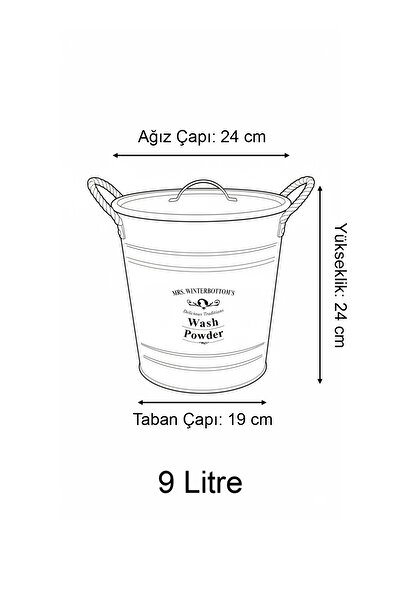 Desen Dekorasyon Metal 9 Litre Kapaklı Deterjan Kutusu Beyaz