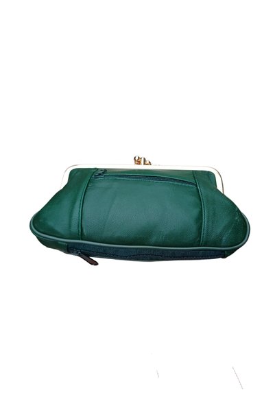 KY Green Genuine Leather Clip-On Scholarship Women's Wallet Card Holder
