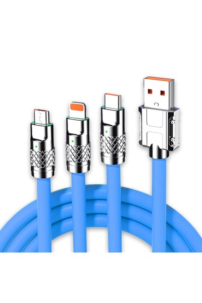 Timebox Cablu de date și încărcare rapidă 3 în 1 120W QC 3.0 USB USB-C cu iluminare 1.2m Albastru