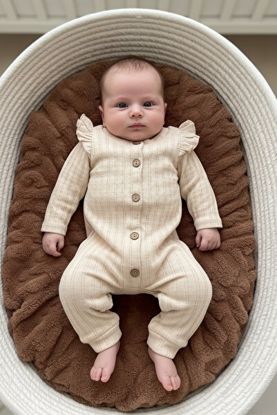 Minipodyum Cotton Long Sleeve Romper for Baby Girl - Bandana and Button Front