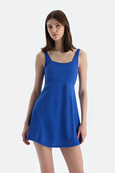 Dagi Sax Mavisi Kare Yaka Elbiseli Mayo