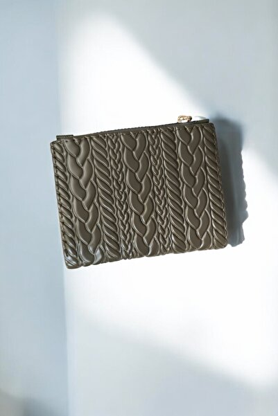 Classbag Kadın Yeşil Dokuma Desenli Kare Rugan Cüzdan