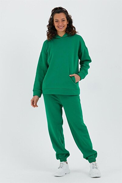 ESPİNA Γυναικείο σετ φούτερ με ελαστική μέση και πόδια με τρεις κλωστές Fleece Oversize