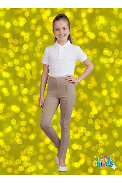 childs Çelik Interlok Vizon Pamuk Lıkralı Uzun Dikişli Nervürlü Kız Çocuk Okul Için Tayt Pantolon