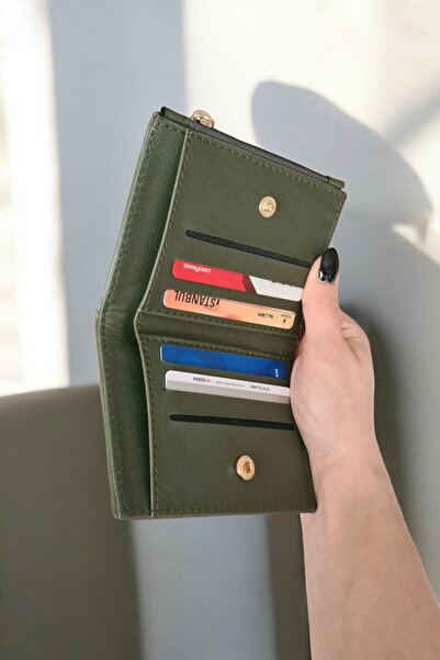 Classbag Kadın Yeşil Dokuma Desenli Kare Rugan Cüzdan