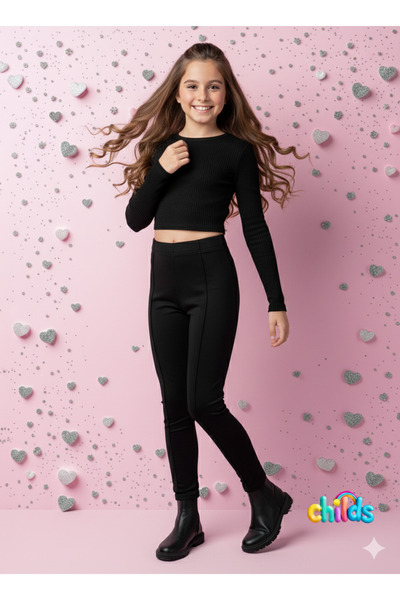 childs Κολάν παντελόνι για κορίτσια με ραμμένες ραβδώσεις, μαύρο, χωρίς σουέτ...