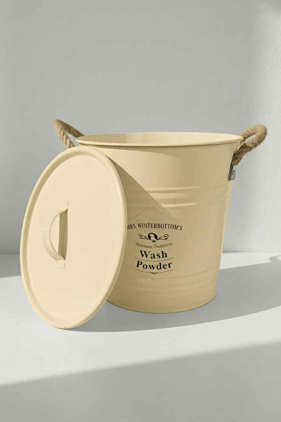 Desen Dekorasyon Deterjan Kutusu Metal Kulplu Krem