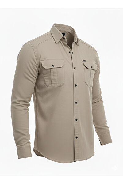 Mero Life Ανδρικό τζιν πουκάμισο Cream Slim Fit Slim Fit