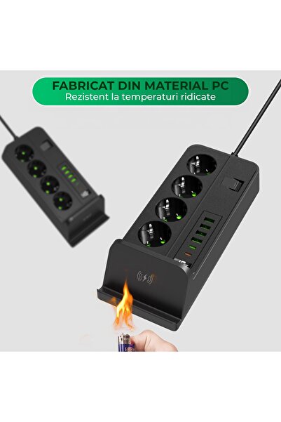 Timebox standard socket with switch 3000W 4 x USB 2 Type-C sockets Wireless phone station 2m Blac