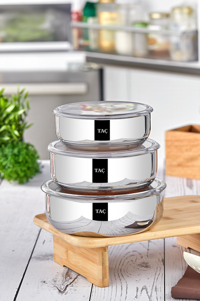Taç Triobox Steel Storage Container Set (14-16-18 cm) 6 Pieces