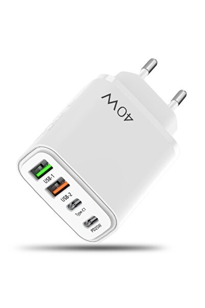 Timebox Încărcător de rețea cu 4 porturi, 40W, încărcare rapidă, 2 x USB tip ...