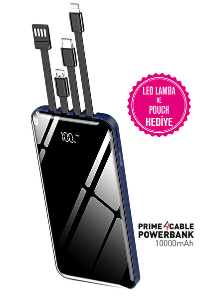İntouch 10.000 Mah Prime Dijital Göstergeli Dahili Çoklu Kablolu Powerbank,mavi