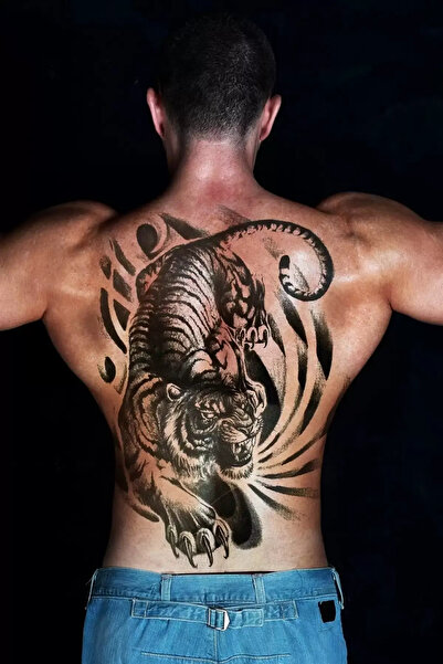 TAKIŞTIR Geçici Kaplan Modelli Sırt Dövme Tattoo