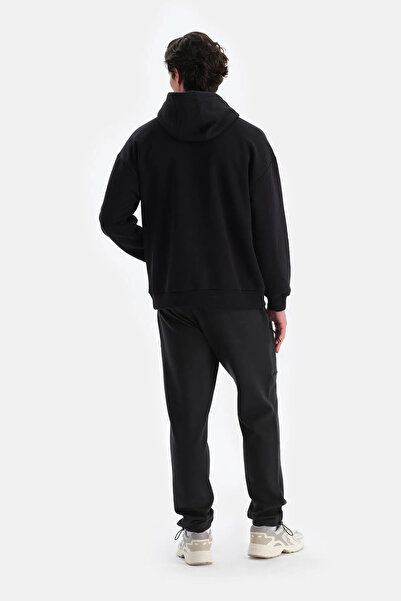 Dagi Siyah Erkek Içi Şardonlu Kapişonlu Sweatshırt