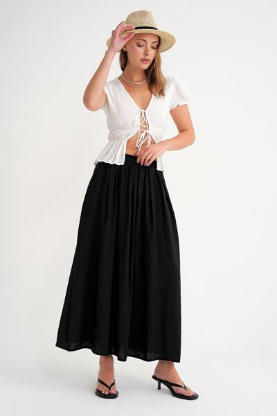 Mixray Black 4612 Model Pleated Loose Skirt - Side Pocket
