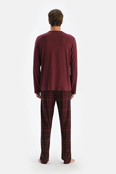 Dagi Mürdüm Bisiklet Yaka Uzun Kollu Tişört Pantolon Pijama Takımı