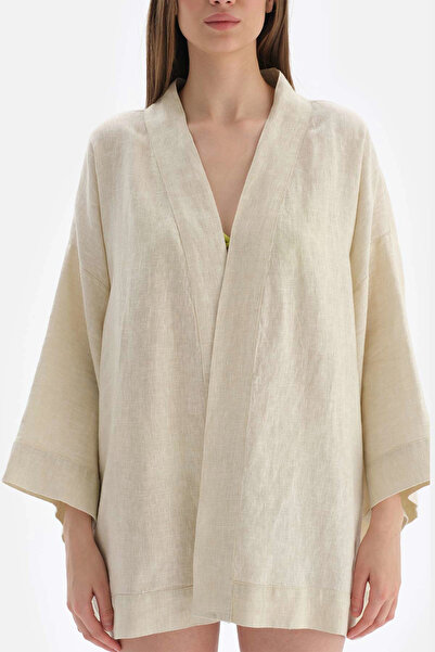 Dagi Bej Keten Kısa Kimono