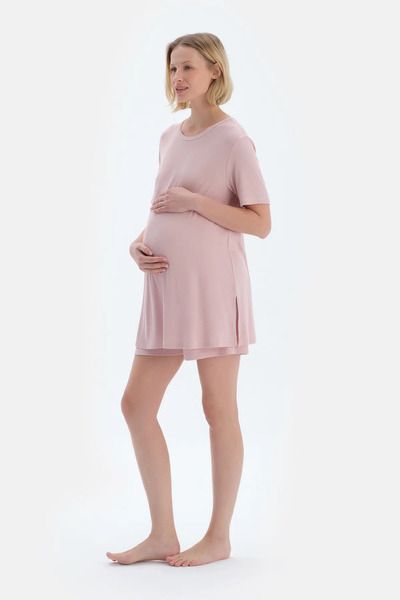 Dagi Açık Pembe Kaşkorse Hamile Tişört Şort Pijama Takımı