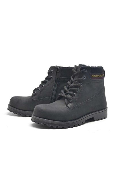 Rakerplus Справжня шкіра Чорний нубук Зимові дитячі черевики на блискавці