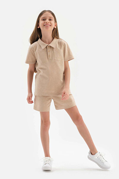 Dagi Μπλουζάκι Unisex με γιακά πόλο σε καφέ φυσικό χρώμα