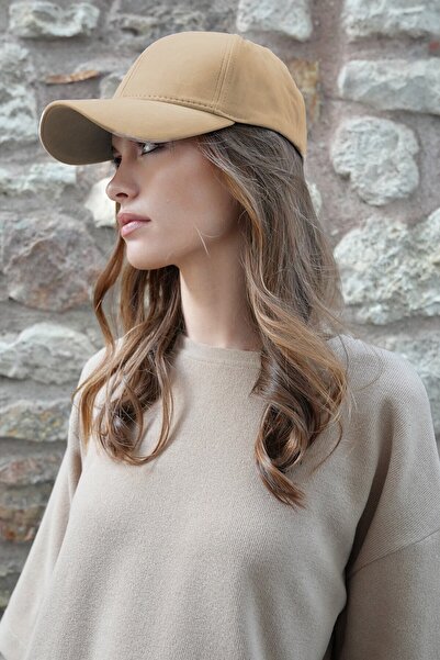 VAGGON Women's Beige Velvet Textured Curved Visor Adjustable Hat Vs01228