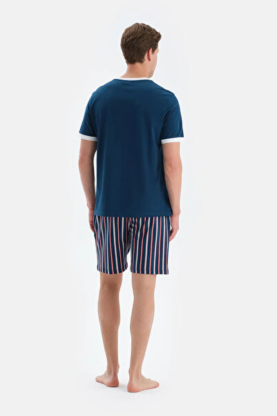 Dagi Синій слоган Друк Детальний Короткий рукав Футболка Шорти Піжама Комплект