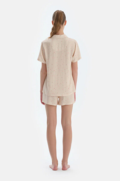 Dagi Ekru Çıtır Çiçek Desenli Dokuma Şort