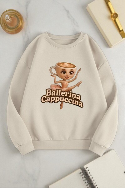 uyguntarz Φούτερ Unisex Ballerina Cappucina με στάμπα Oversize με λαιμόκοψη