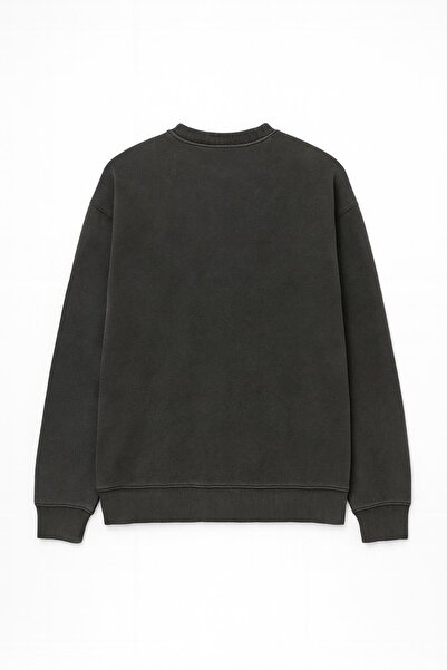 Mixray 2020 Women's Nyc Embroidered Stone Washed 3 Thread Sweatshirt Anthracite