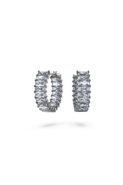 Swarovski 5658650 Küpe Matrix:Pe Mn Hoop Baguette Earrings Ocean Grey Gry/Rus