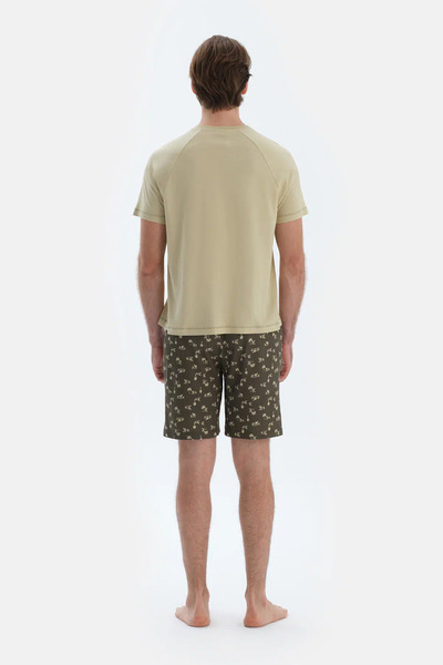 Dagi Ανοιχτό πράσινο κοντομάνικο στάμπα Λεπτομερές T-Shirt Σορτς Πιτζάμες