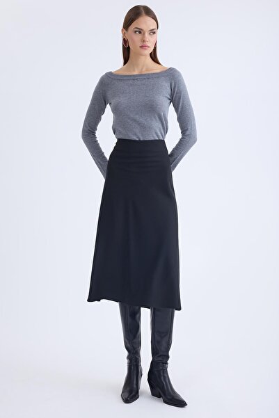 Vitrin Midi Skirt with Side Zipper