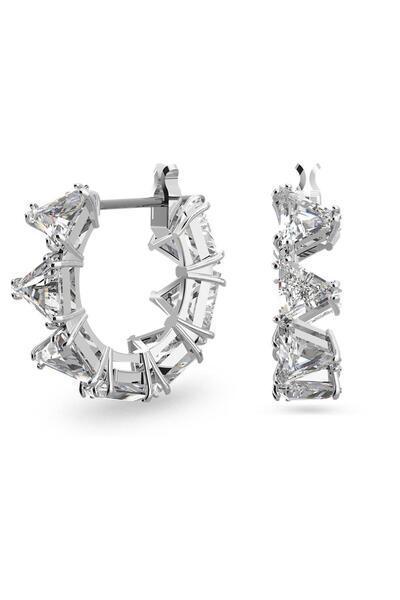 Swarovski 5632467 Küpe Millenia:Ortyx Pierced Earrings Mini Hoop triangle Rhodium shiny White
