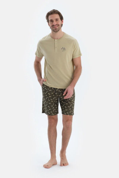 Dagi Ανοιχτό πράσινο κοντομάνικο στάμπα Λεπτομερές T-Shirt Σορτς Πιτζάμες