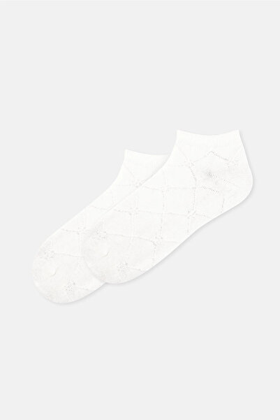 Eros White Women's Quadrilateral Patterned Booties Socks